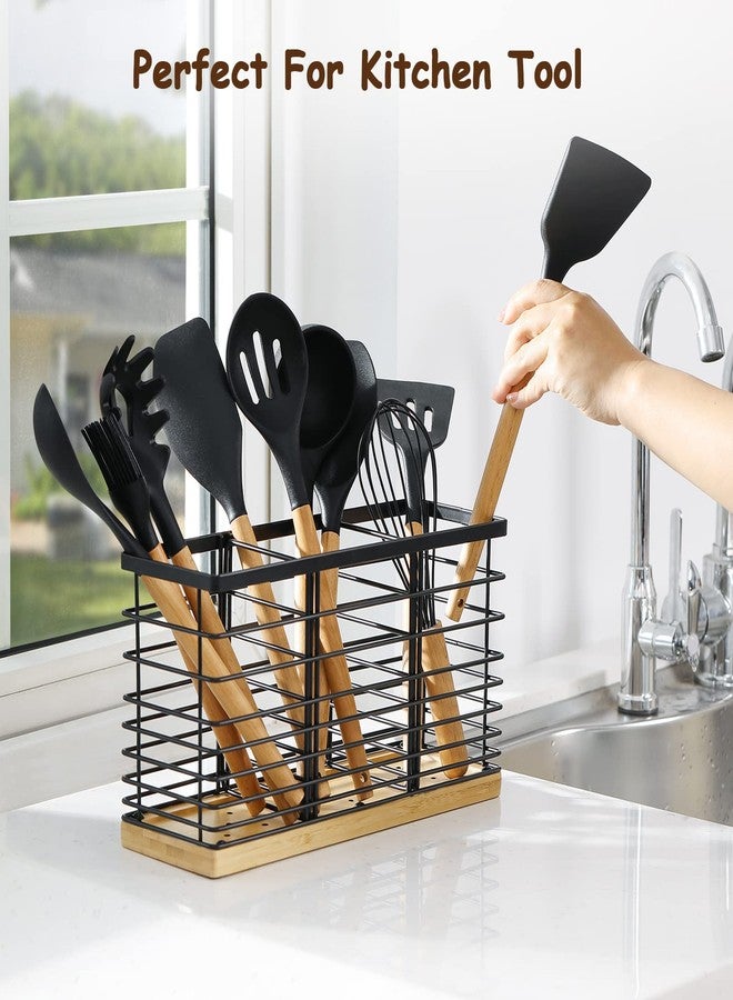 WDT Tool Utensil holder for Kitchen Counter- 13.5" x 4.2" x 6.9" Large Utensils Holder For Farmhouse Cooking, Utensil Caddy Spatula Holder (3 Compartments) - Image 3